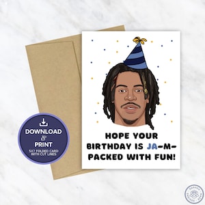 Carte d’anniversaire Ja Morant | Carte d’anniversaire imprimable | Carte d'anniversaire NBA Memphis Grizzlies | Téléchargement numérique instantané 5x7
