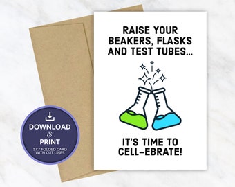 Science Birthday Card, Digital Printable Birthday Card, Instant Download JPG PDF 5x7