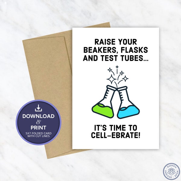 Science Birthday Card, Digital Printable Birthday Card, Instant Download JPG PDF 5x7