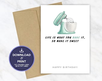 Cartão de aniversário imprimível | Cartão de aniversário do cozimento do cozimento | Download digital instantâneo 5x7