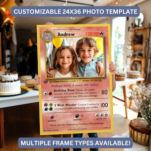 Modèle de cadre photo anniversaire Pokemon 24 x 36 - fête Pokemon, carte Pokemon, accessoire photo personnalisé Pokemon, décoration d'anniversaire Pokemon