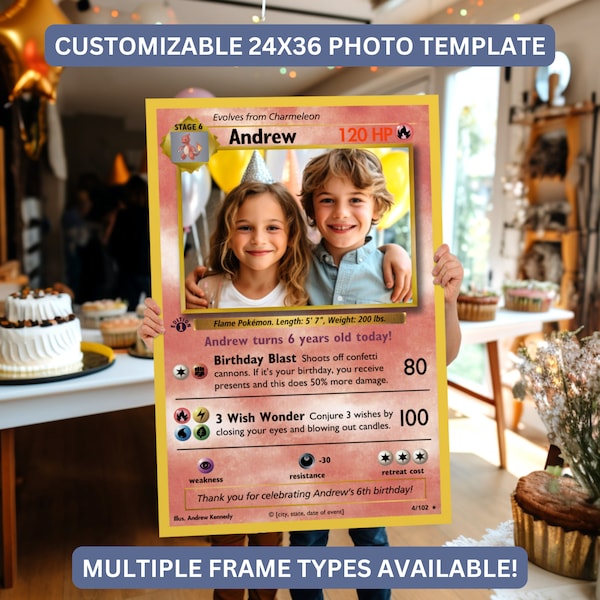 Pokemon Birthday Photo Frame Template 24x36 - Pokemon Party, Pokemon Card, Pokemon Custom Photo Prop, Pokemon Birthday Decor