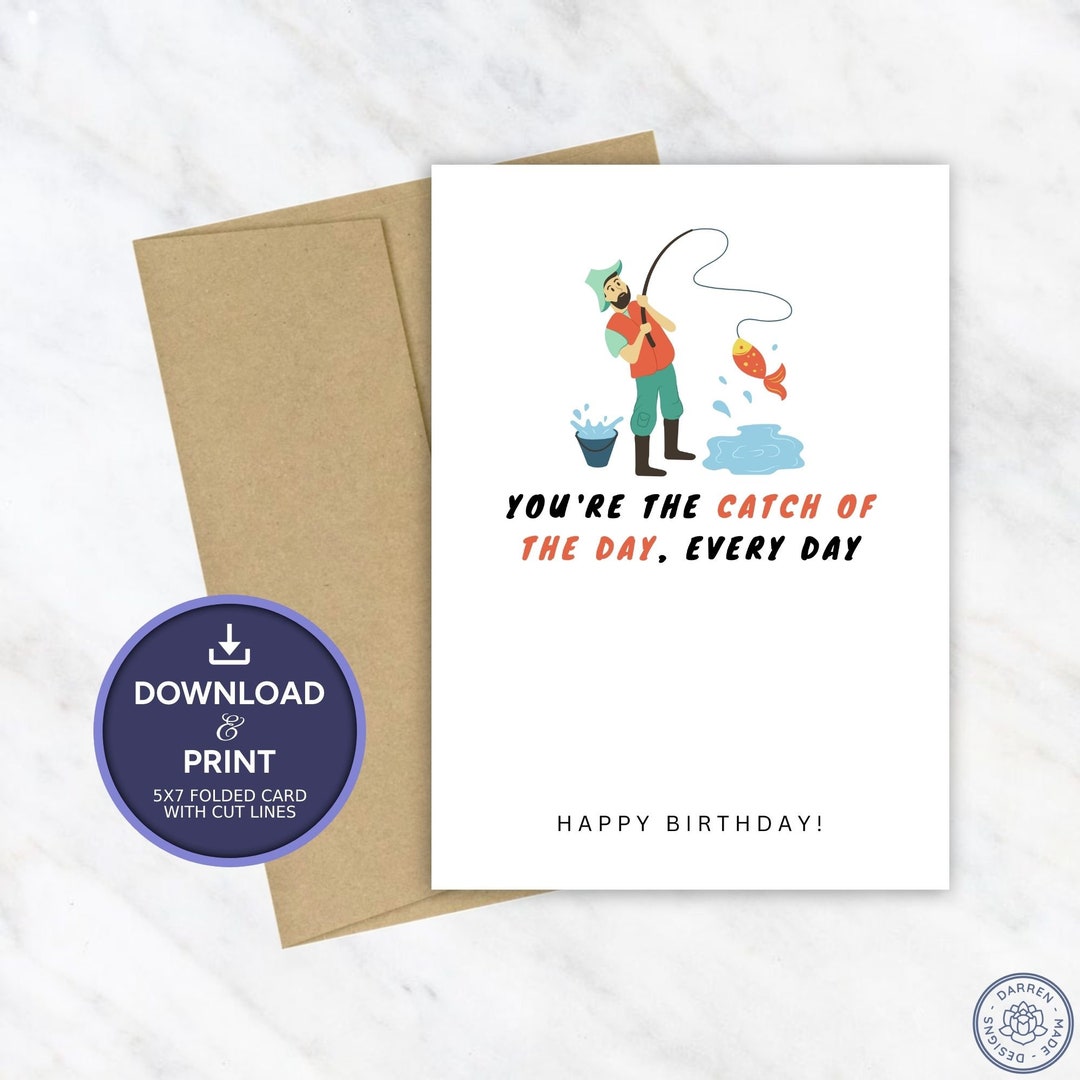 Printable Birthday Card | Fishing Birthday Card | Instant Digital ...