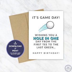 Carte d’anniversaire de golf, Carte d’anniversaire imprimable numérique, Carte d’anniversaire de sport drôle, Téléchargement instantané JPG PDF 5x7