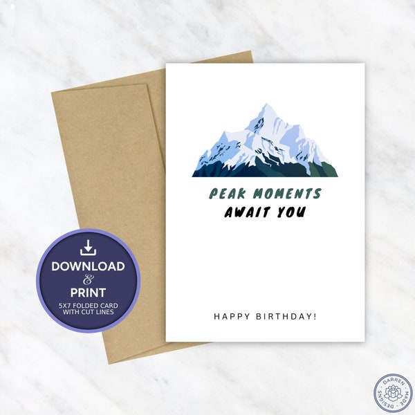 Printable Birthday Card | Mountain Hiking Birthday Card | Instant Digital Download 5x7