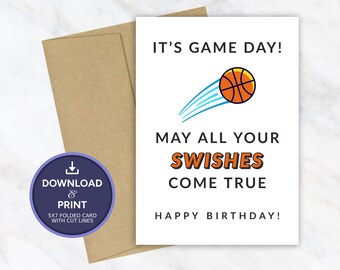Basketball Birthday Card, Digital Printable Birthday Card, Funny Sports Birthday Card, Instant Download JPG PDF 5x7