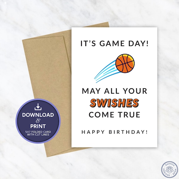 Basketball Birthday Card, Digital Printable Birthday Card, Funny Sports Birthday Card, Instant Download JPG PDF 5x7