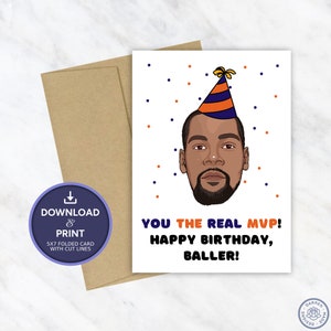 Kevin Durant verjaardagskaart | Afdrukbare verjaardagskaart | NBA Phoenix Suns verjaardagskaart | Direct digitaal downloaden 5x7