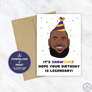 Lebron James Geburtstagskarte | Druckbare Geburtstagskarte | NBA Los Angeles Lakers Geburtstagskarte | Sofortiger digitaler Download 5x7