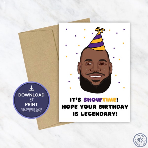 Lebron James Birthday Card | Printable Birthday Card | NBA Los Angeles Lakers Birthday Card | Instant Digital Download 5x7