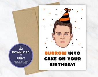 Joe Burrow Birthday Card | Printable Birthday Card | Cincinnati Bengals Birthday Card | Instant Digital Download 5x7