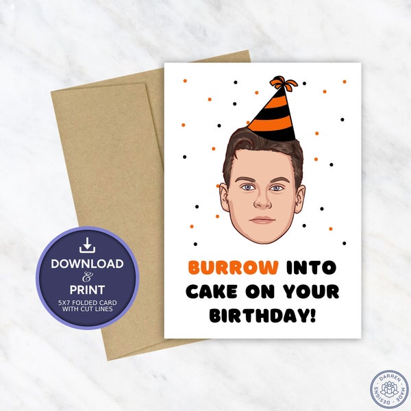 Joe Burrow Birthday Card | Printable Birthday Card | Cincinnati Bengals Birthday Card | Instant Digital Download 5x7