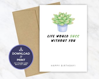 Druckbare Geburtstagskarte | Sukkulente Geburtstagskarte | Sofortiger digitaler Download 5x7