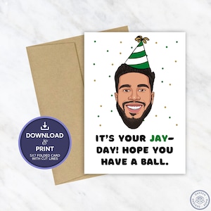 Carte d'anniversaire Jayson Tatum | Carte d’anniversaire imprimable | Carte d'anniversaire NBA Boston Celtics | Téléchargement numérique instantané 5x7