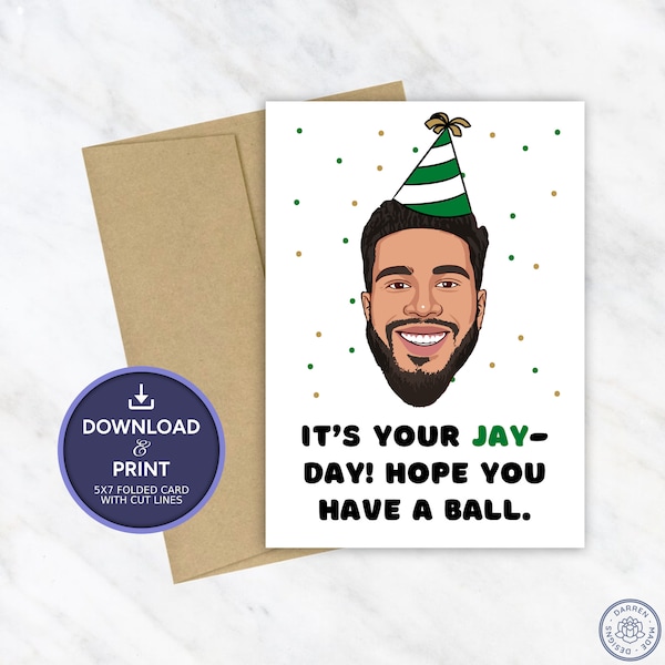 Jayson Tatum Birthday Card | Printable Birthday Card | NBA Boston Celtics Birthday Card | Instant Digital Download 5x7