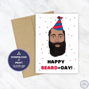 Cartão de aniversário de James Harden | Cartão de aniversário imprimível | Cartão de aniversário do NBA Philadelphia 76ers de <br> Entrega Rápida? Download digital instantâneo 5x7