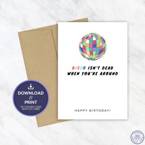 Druckbare Geburtstagskarte | Disco Party Geburtstagskarte | Sofortiger digitaler Download 5x7