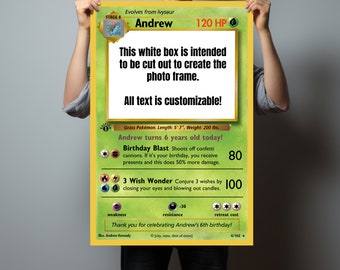 pokemon card photo prop Generic Personalzied Birthday Photobooth, Poke Frame Props for Boys and Girls Birthday Partyv, Custom : Home & Kitchen Pokemon Birthday Photo Frame Template