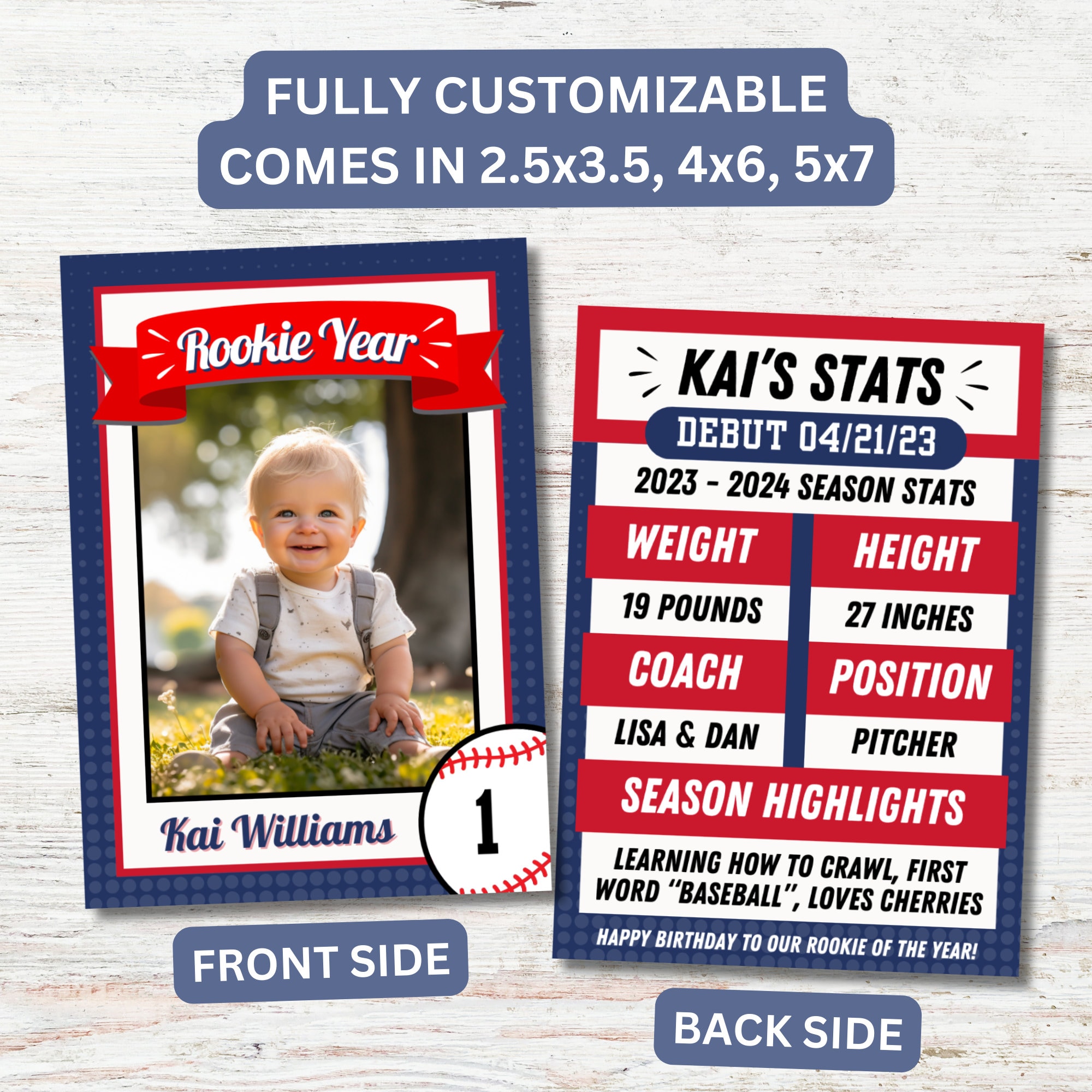 Custom 1 Year Old Birthday Baseball Card | Rookie of the Year Double ...