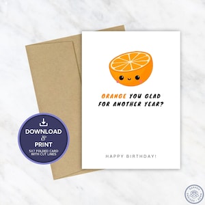 Druckbare Geburtstagskarte | Orange Frucht Geburtstagskarte | Sofortiger digitaler Download 5x7