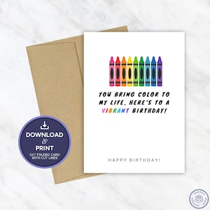 Printable Birthday Card | Crayon Colorful Birthday Card | Instant Digital Download 5x7