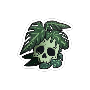 3 "Skull with Tropical Plants Version 2 Laminate Vinyl Sticker - Water Bottle Stickers / Laptop Stickers / Skateboard Stickers / Journal Stickers