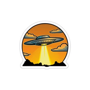 3" Retro UFO Beaming Light Vinyl Laminate Sticker - Wasserflaschen Sticker/Laptop Stickers/Skateboard Stickers/Journal Stickers