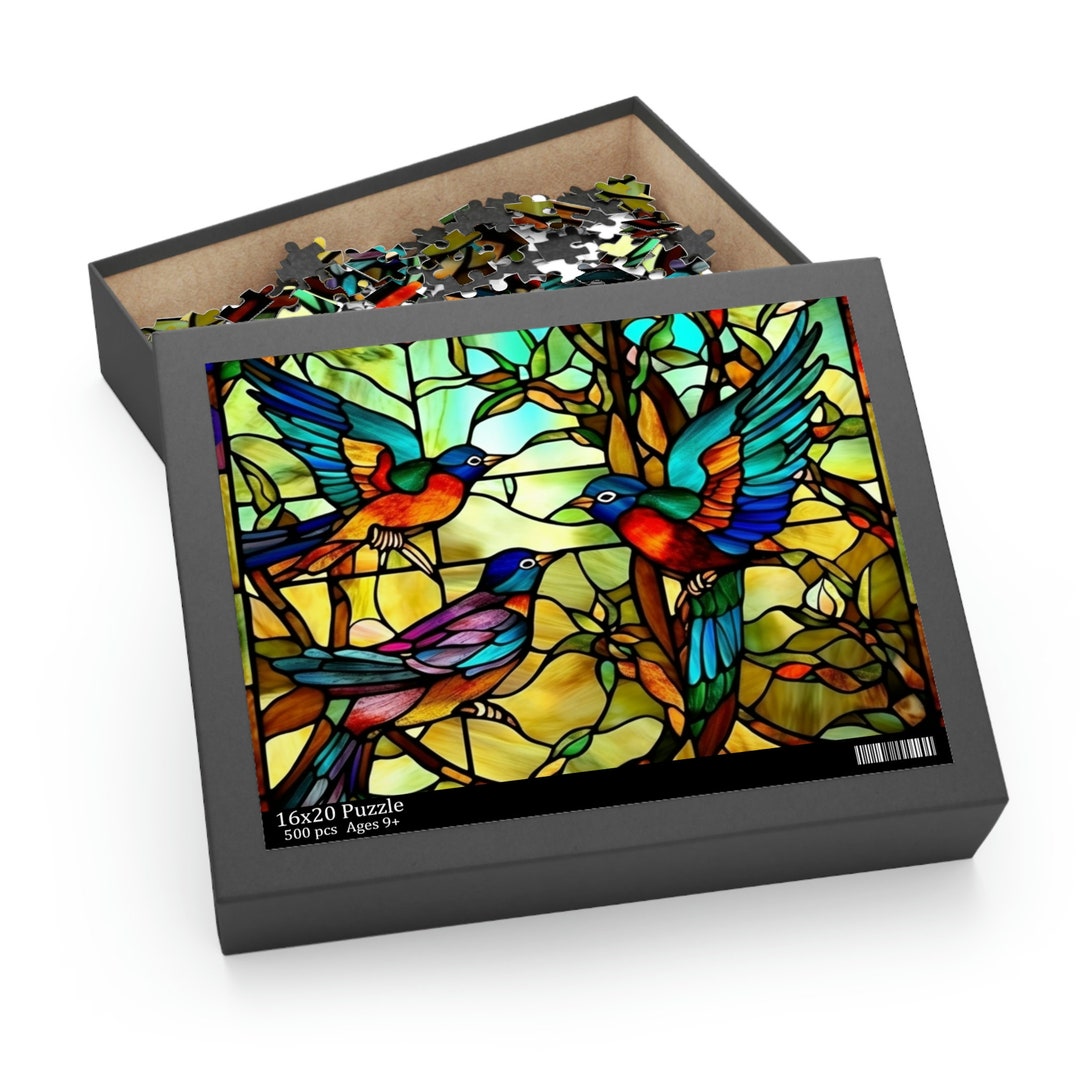 Birds Stained Glass Jigsaw Puzzle 120, 252, 500 Piece Puzzle Lover Gift