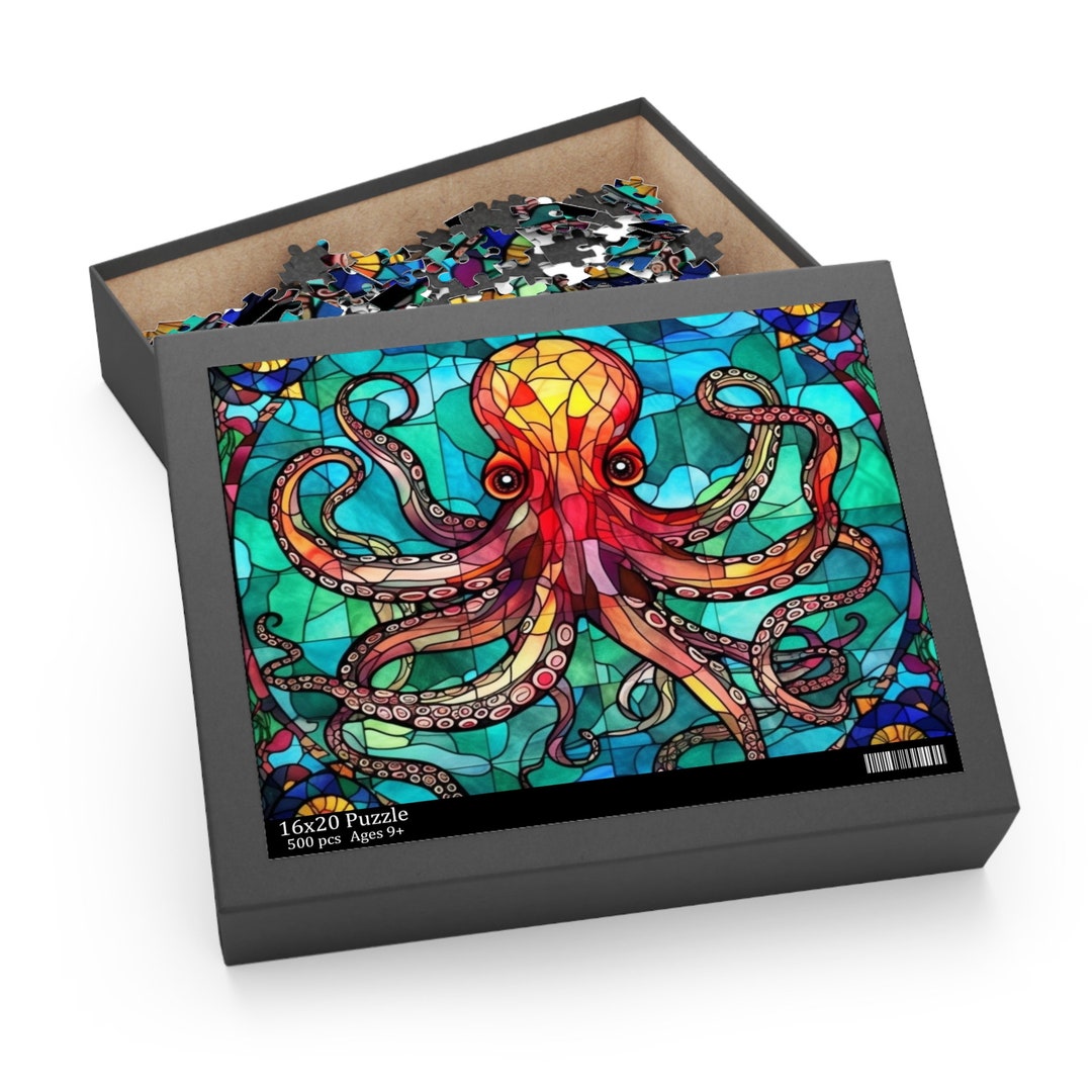 Stained Glass Octopus Puzzle 120, 252, 500piece, Family Puzzle, Unique Puzzle, Puzzle Gift