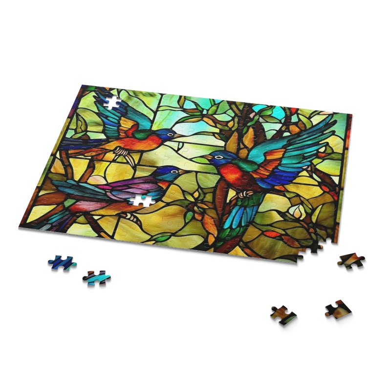 Birds Stained Glass Jigsaw Puzzle 120, 252, 500 Piece Puzzle Lover Gift