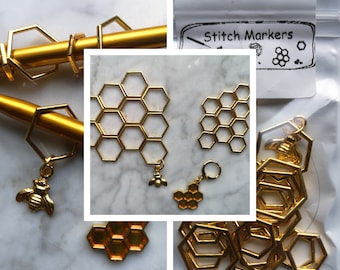 Maschenmarkierer Hexagon geschlossen, Bienenwaben im 22-er Set, 11 großer 10 kleine, und ein verschließbarer mit Waben ideal für RVO