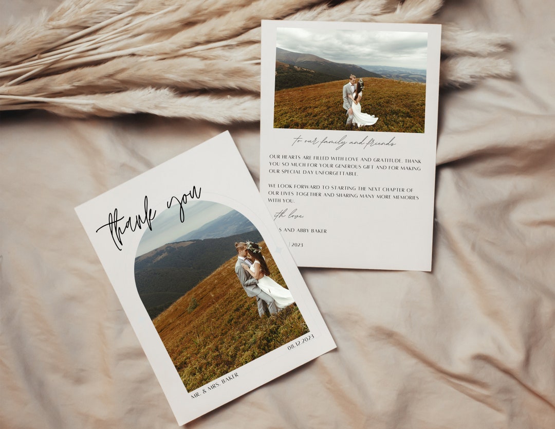Photo Thank You Card Template Minimalist Wedding Thank You Card Modern ...