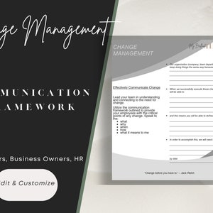 Leadership Tool | Change Management | Communication Plan | Strategic Human Resources | Employee HR Templates | Printable | Editable