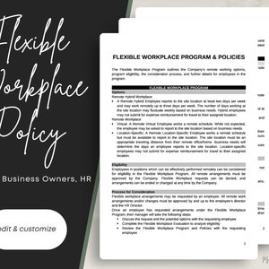 Remote, Flexible, Virtual, Hybrid, Work from Home Policy | Employee HR Templates | Human Resources Documents | Printable Forms | Word | Edit