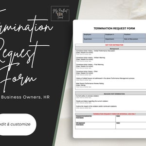 Employee Termination Request Form | Performance Management | Employee Handbook | Human Resources | HR Template | Printable | Word | Editable