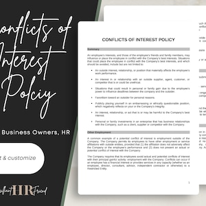 Conflicts of Interest Policy | Employee Handbook | Human Resources | HR Templates | Printable | Word | Editable Documents | Small Business