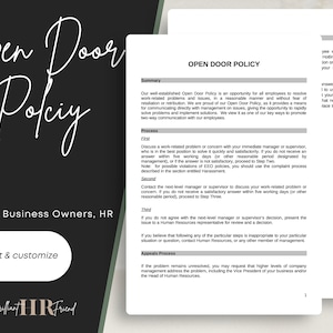 Open Door Policy | Employee Handbook | Human Resources | HR Templates | Printable Forms | Word Template | Editable Document | Small Business