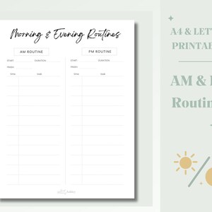 Morgen und Abend Routine Vorlage | A4 & Letter Größe Printable Planner Einlagen | Digitaler Download