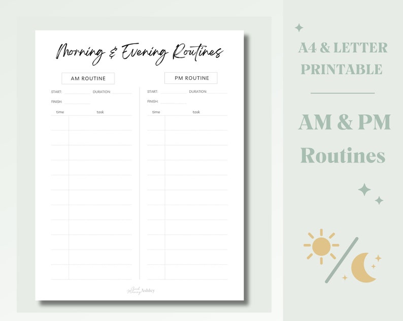 Morning and Evening Routine Template | A4 & Letter Size Printable ...