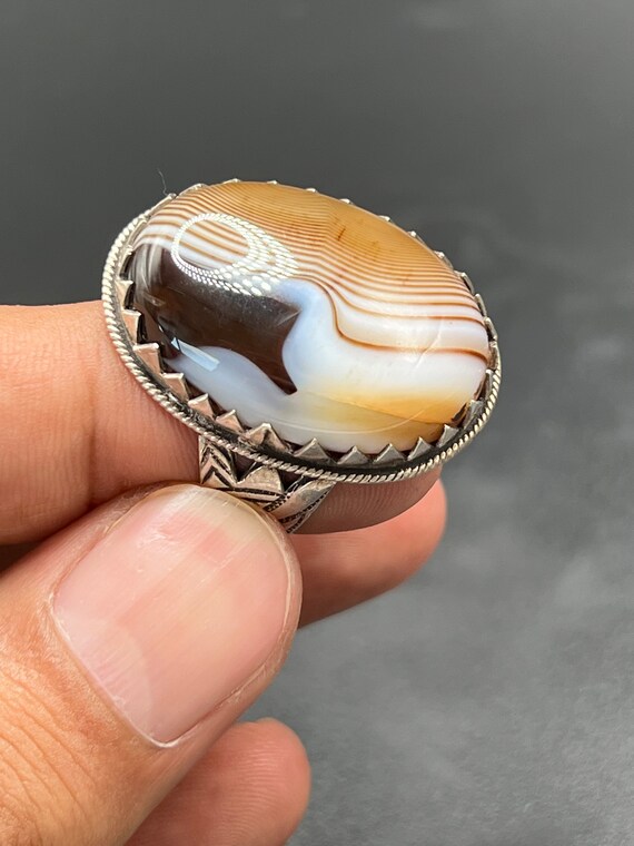 Handmade Silver Malachite Gemstone Vintage Ring - image 4