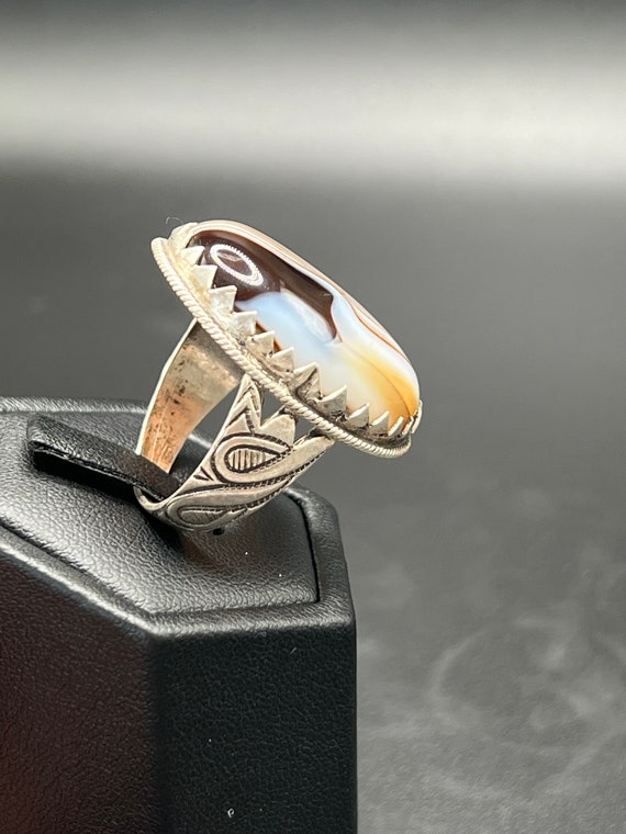 Handmade Silver Malachite Gemstone Vintage Ring - image 3