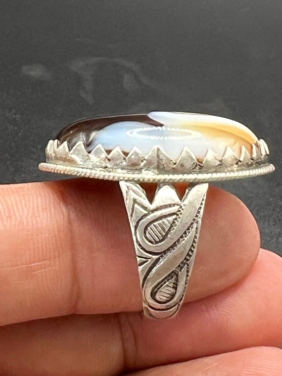 Handmade Silver Malachite Gemstone Vintage Ring - image 2