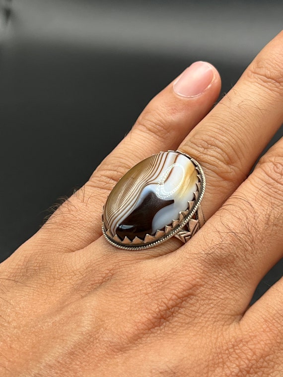 Handmade Silver Malachite Gemstone Vintage Ring - image 1