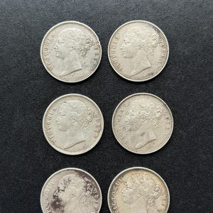 Authentic 1840 British India Silver One Rupee Coins | Queen Victoria | Rare Colonial Era | Set of 6 Coins