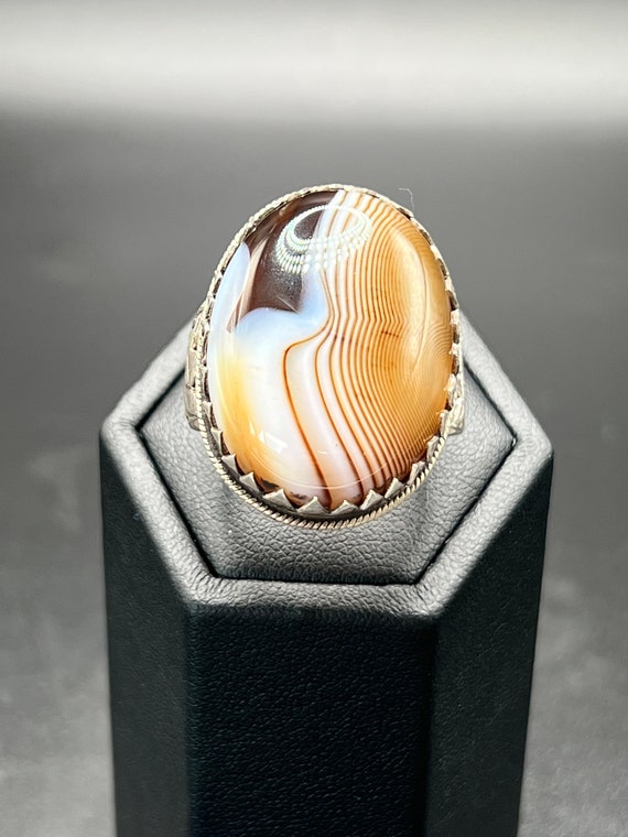 Handmade Silver Malachite Gemstone Vintage Ring - image 8