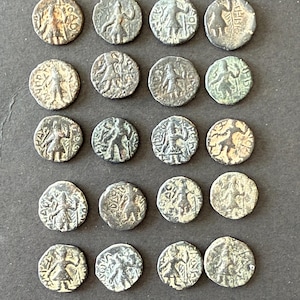 Ancient Kushan Empire Coins – Lot of 20 Copper Coins from King Kanishka I – 2nd Century CE – Hindu Deities