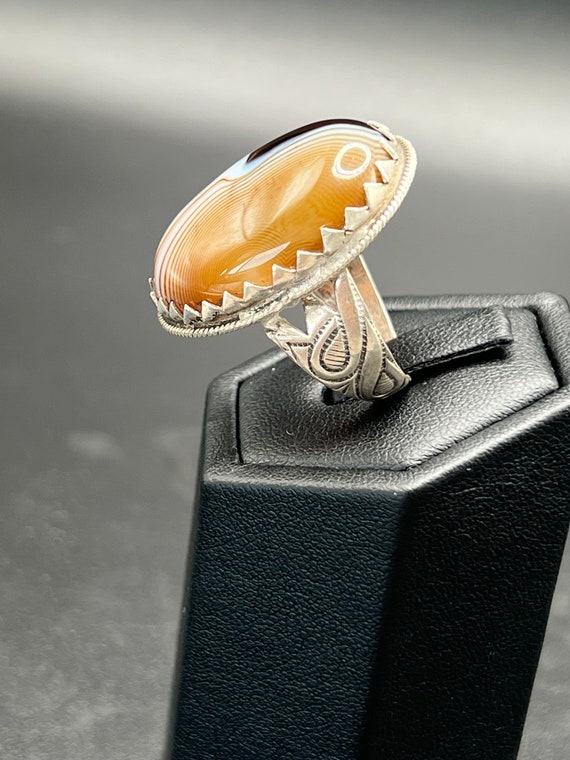 Handmade Silver Malachite Gemstone Vintage Ring - image 7