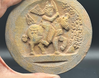 Rare Ancient Gandhara Indo-Greek Warrior on Horseback Terracotta Tile Fragment