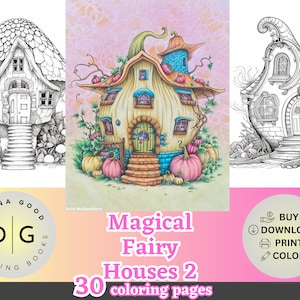 30 Magical Fairy Houses vol.2 | Coloring Pages for Adults | Grayscale Coloring Pages | Instant Download | Diana Good | JPEG, PDF