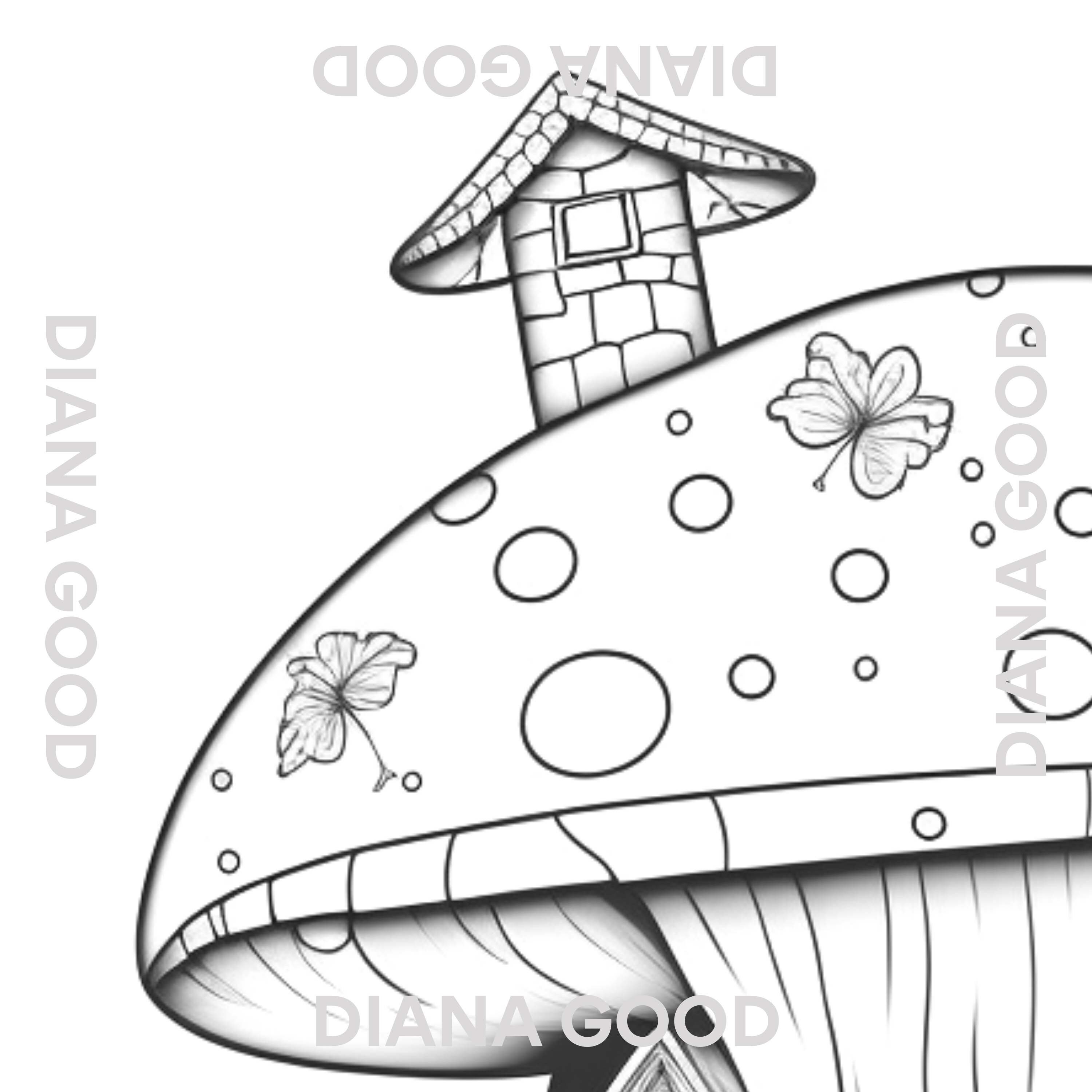 Fairy Mushroom House Coloring Page for Adults Grayscale - Etsy